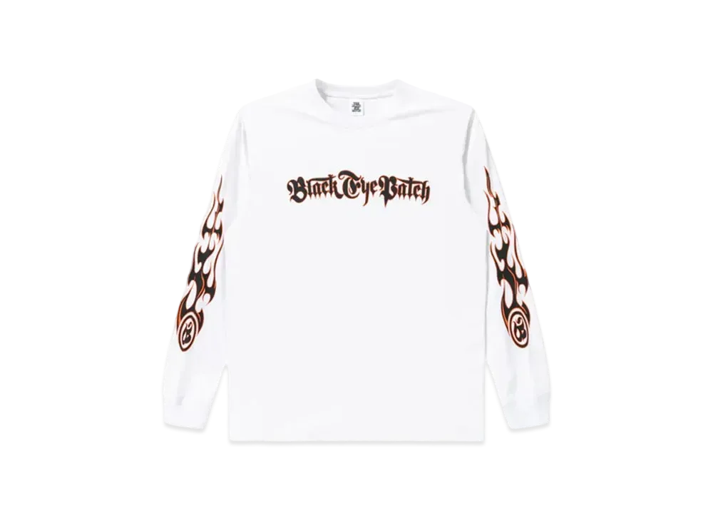 Black Eye Patch Tribal Flames L/S Tee "White"