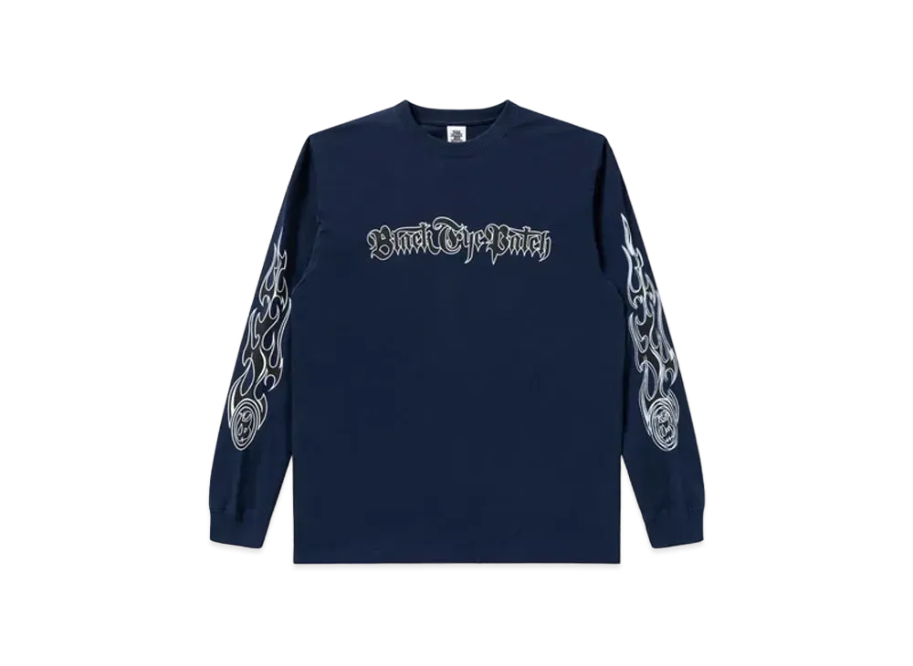 Black Eye Patch Tribal Flames L/S Tee "Navy"