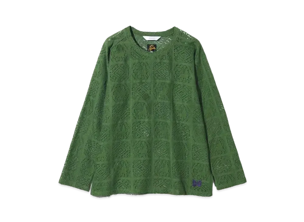 Needles x Sasquatchfabrix. L/S U Neck Tee - Jah Lion Race "Green"