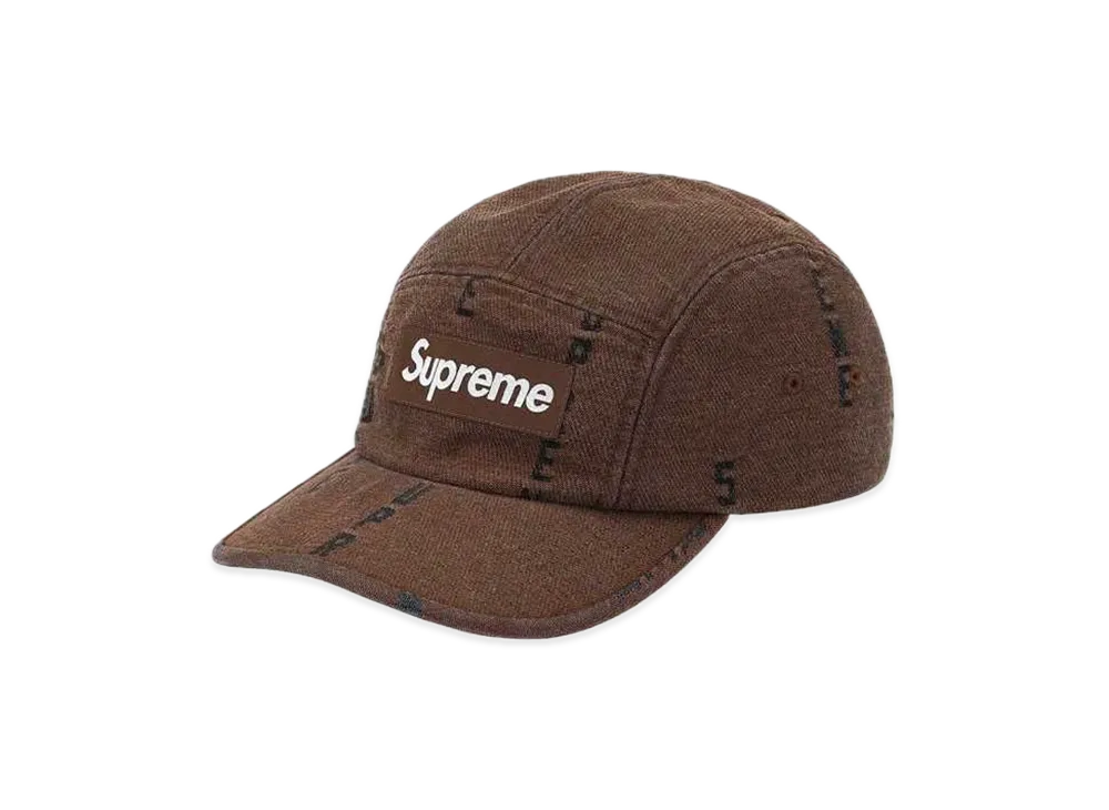 Supreme Logo Stripe Jacquard Denim Camp Cap "Brown"