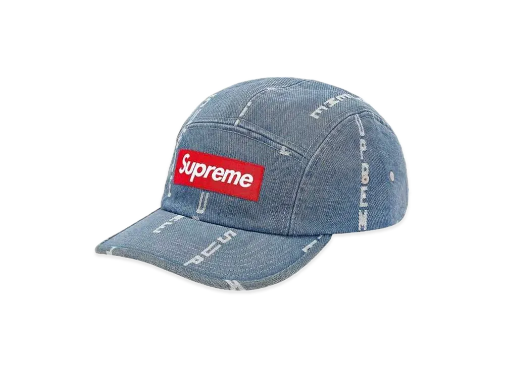 Supreme Logo Stripe Jacquard Denim Camp Cap "Blue"