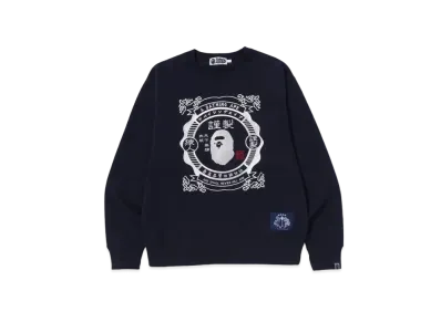 A BATHING APE Japanese Motif Relaxed Fit Crewneck "Ivory"