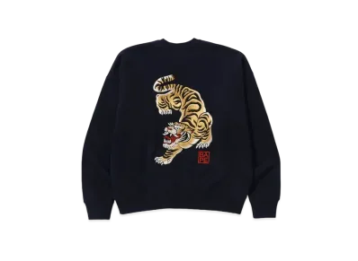 A BATHING APE Japanese Motif Loose Fit Crewneck "Navy"