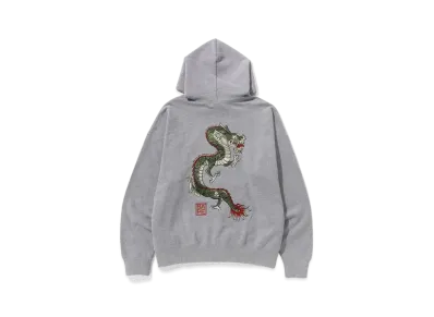 A BATHING APE Japanese Motif Loose Fit Pullover Hoodie "Gray"