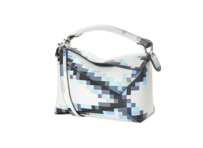LOEWE Small Pixelated Puzzle Edge Bag In Satin Calfskin "White"