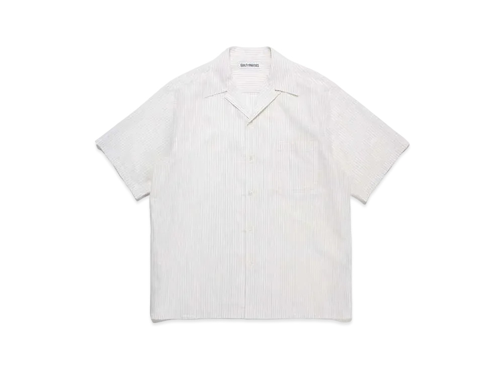 WACKO MARIA S.I.C TESS. / Striped Open Collar Shirt "Beige"