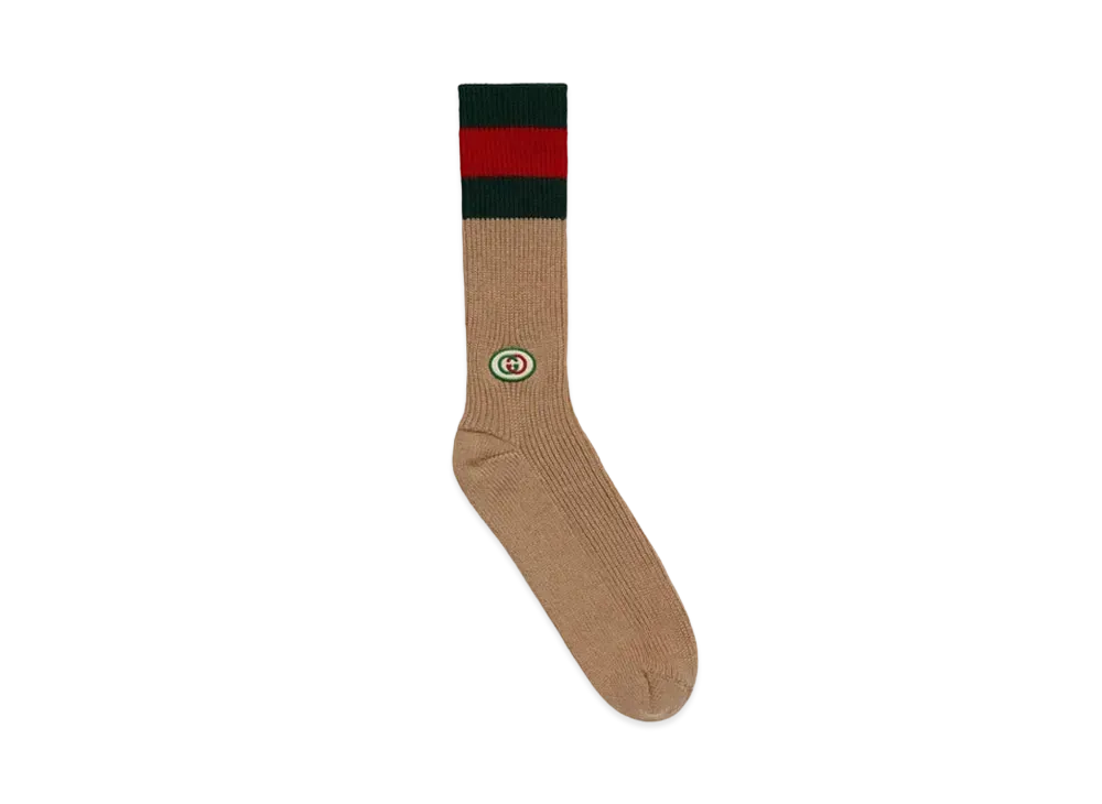 GUCCI Wool Socks With Interlocking G Patch "Camel"