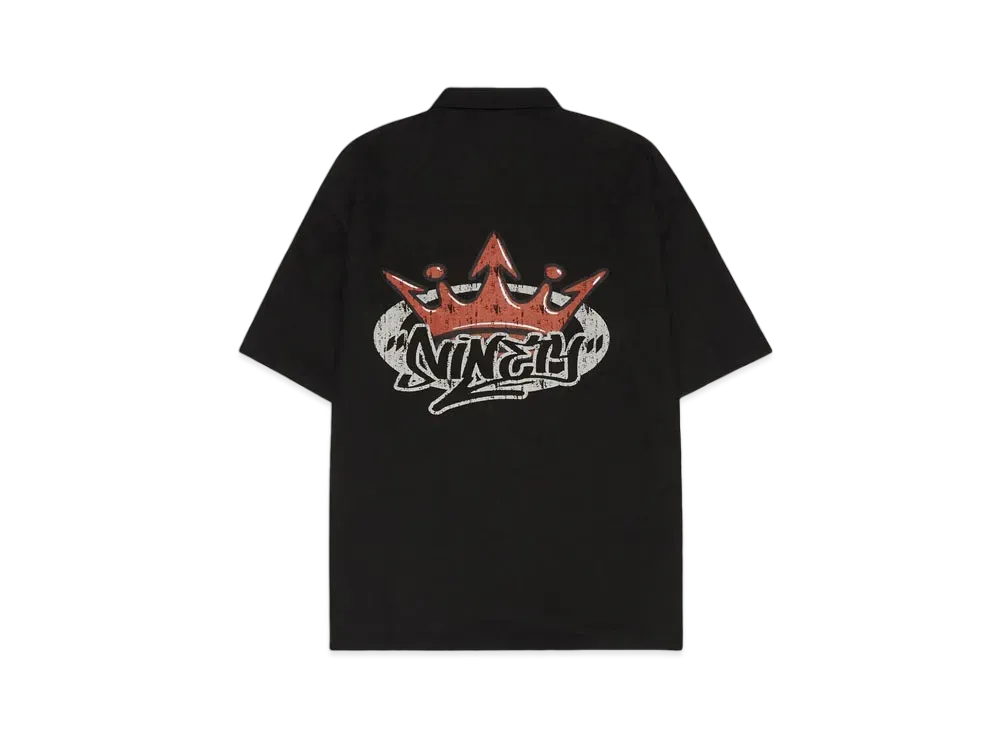 9090 King Logo Open Collar Shirts "Black"