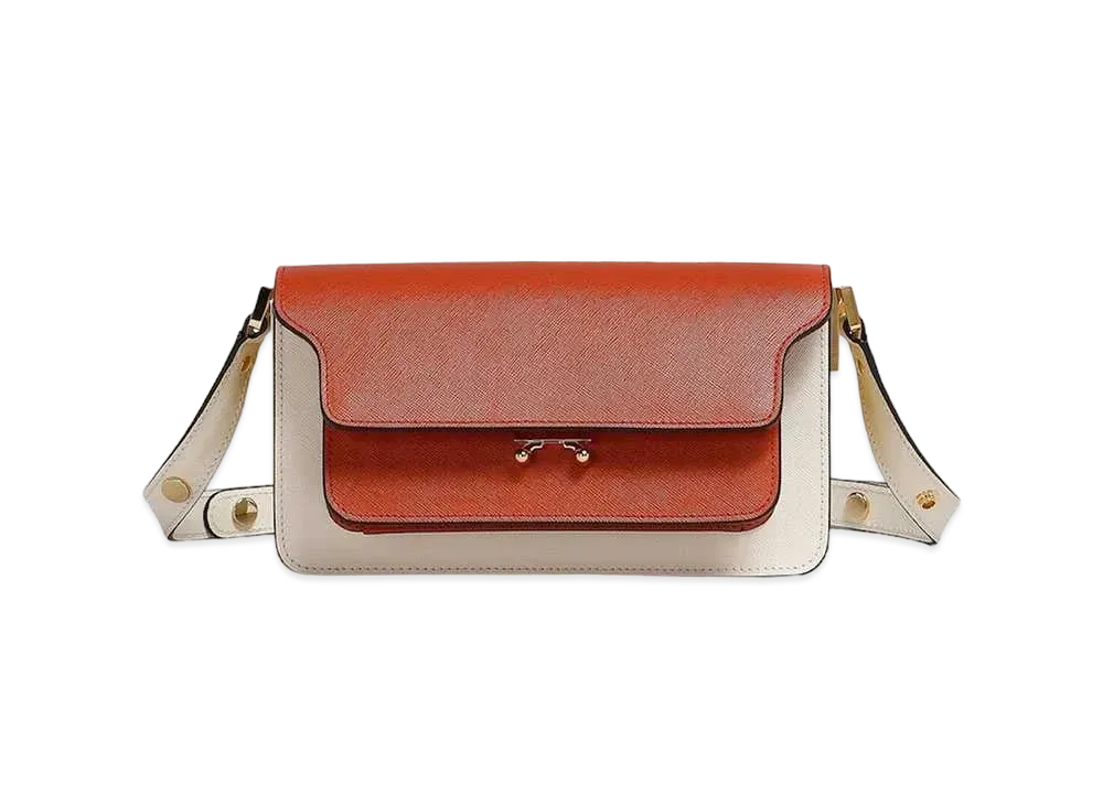 Marni Saffiano Leather EW Trunk Bag "Tabasco/Talc/Lemon"