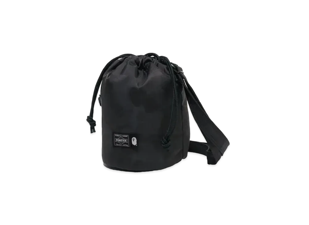 A BATHING APE x PORTER Solid Camo Drawstring Bag "Black"