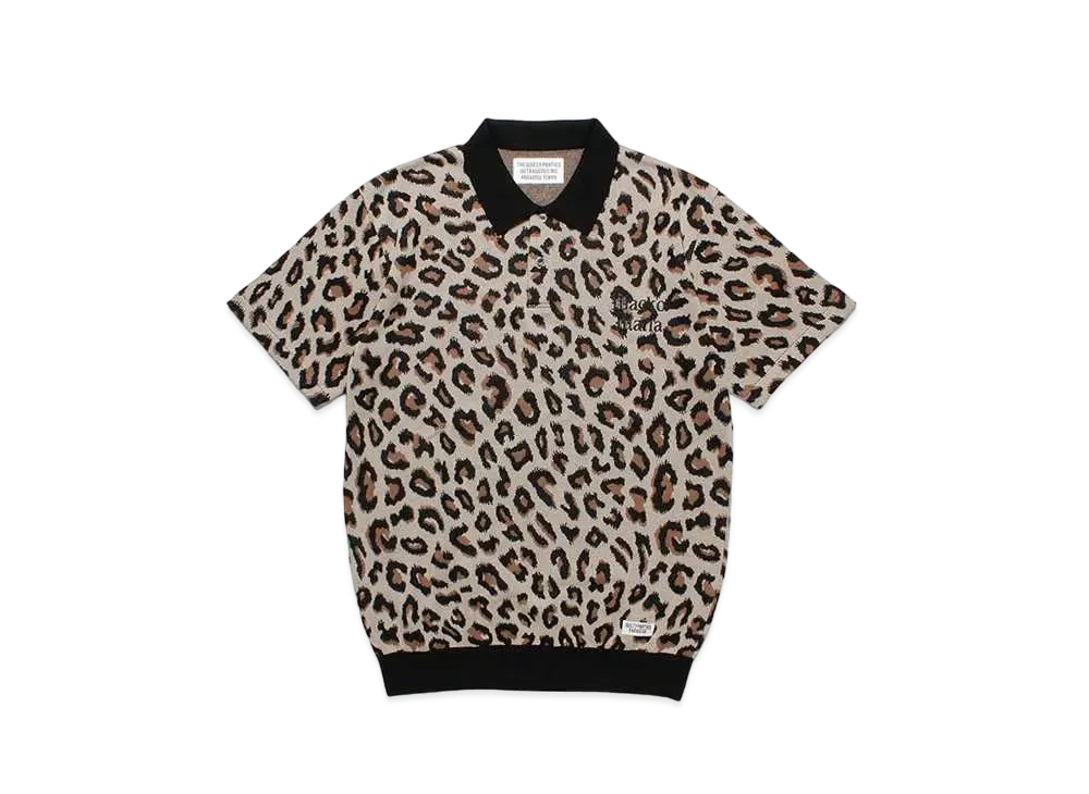 WACKO MARIA Leopard Knit Jacquard Polo Shirt "Beige"