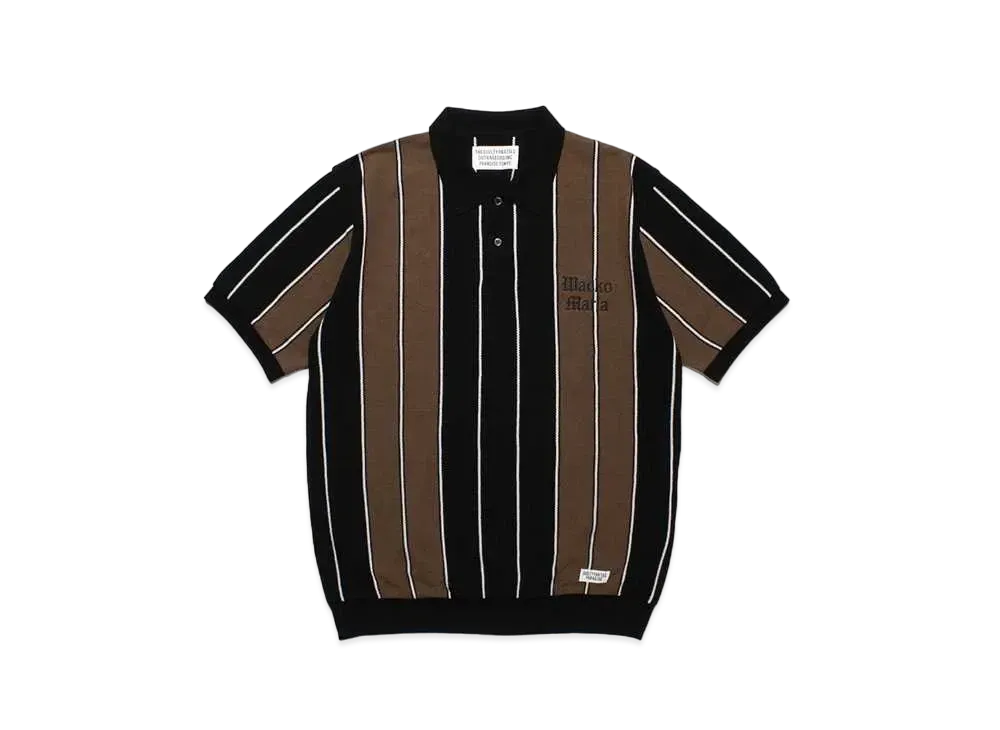 WACKO MARIA Striped Knit Jacquard Polo Shirt "Brown"