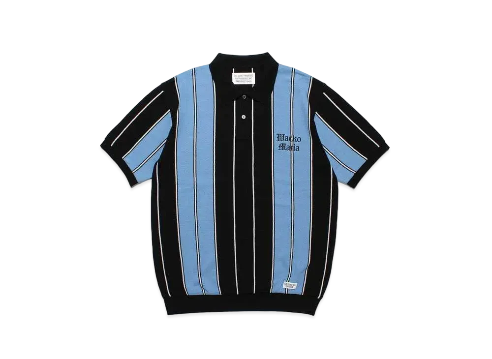 WACKO MARIA Striped Knit Jacquard Polo Shirt "Blue"