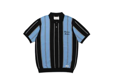 WACKO MARIA Striped Knit Jacquard Polo Shirt "Blue"