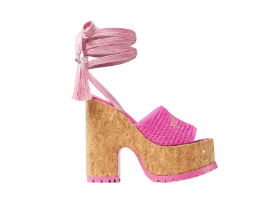 Jimmy Choo Gal Wedge 130 Fuchsia Jimmy Choo Embroidered Raffia Wedge Sandals "Fuchsia/Gold"