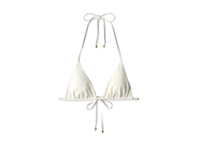 Jimmy Choo Ariah JC Monogram-Print Regenerated Nylon and Lycra Triangle Bikini Top "Latte"