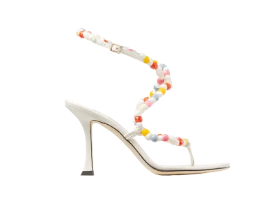 Jimmy Choo Amiral 90 Nappa Leather Sandals With Beaded Raffia "Latte"