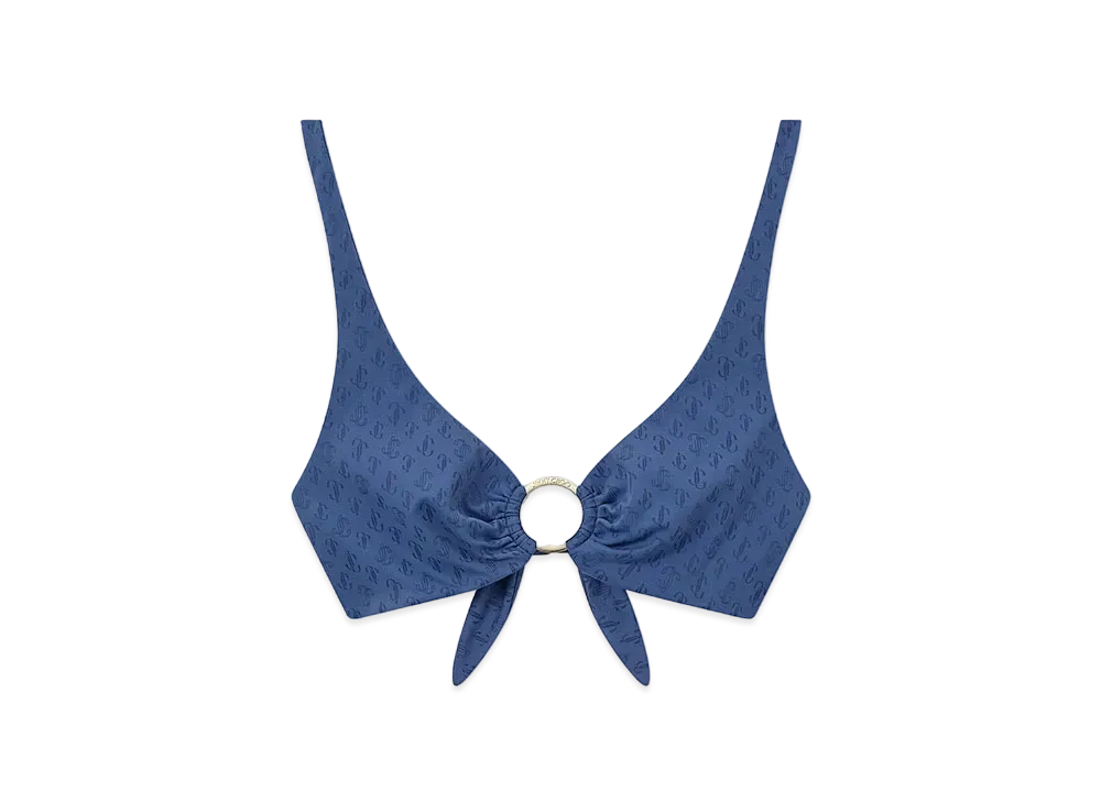 Jimmy Choo Sira JC Monogram Recycled Nylon and Lycra Bikini Top "Smoky Blue"