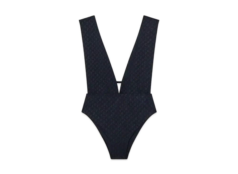 Jimmy Choo Kosma JC Monogram Recycled Nylon and Lycra Swimsuit "Black"