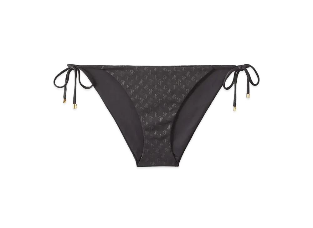 Jimmy Choo Aubrie JC Monogram-Print Regenerated Nylon and Lycra Triangle Bikini Brief "Black"