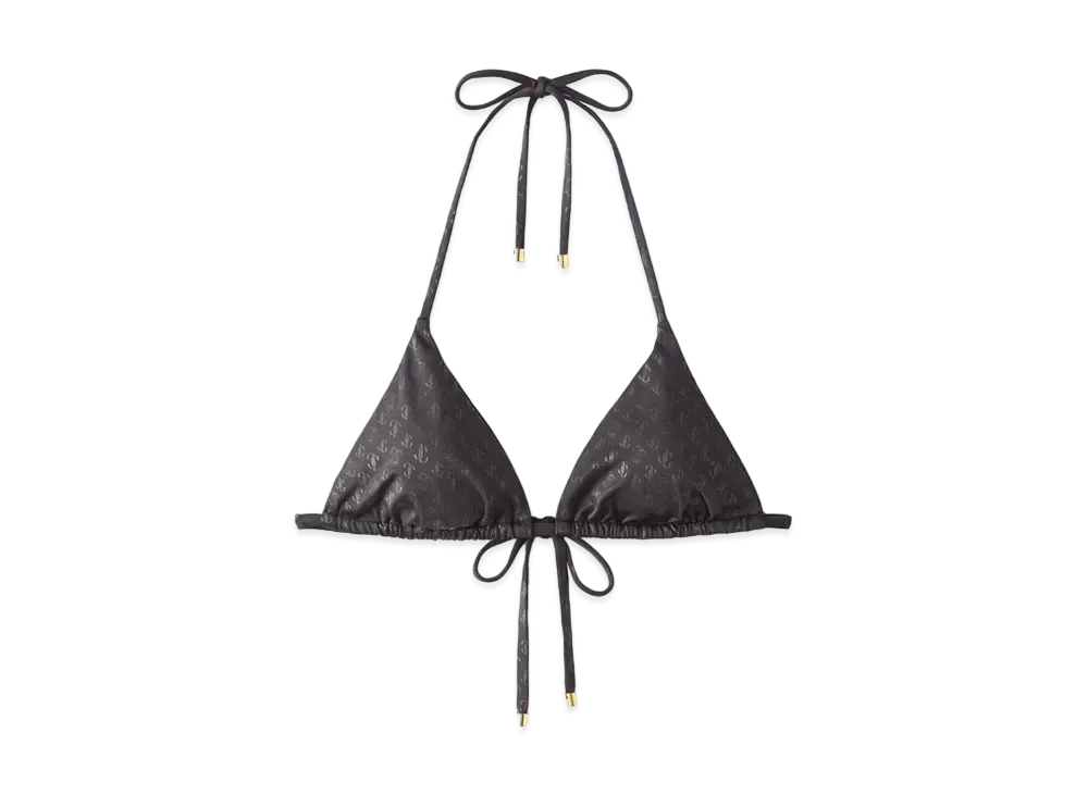 Jimmy Choo Ariah JC Monogram-Print Regenerated Nylon and Lycra Triangle Bikini Top "Black"