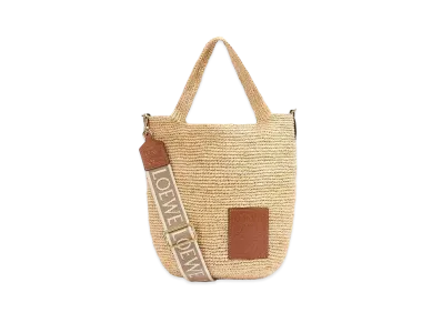 LOEWE Mini Slit Bag In Raffia and Calfskin "Natural/Tan"