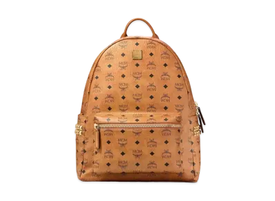 MCM Stark Side Studs Backpack In Visetos "Cognac"