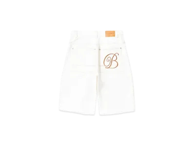 Black Eye Patch B Emblem Baggy Denim Shorts "White"