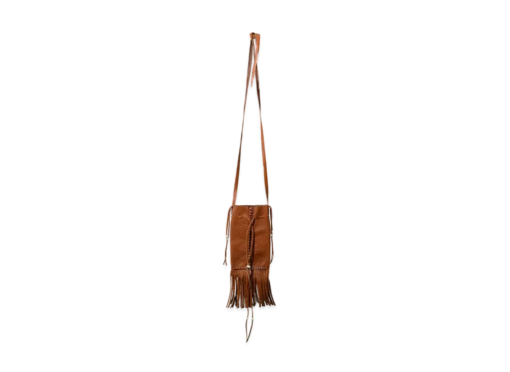 Needles x AMARILLO Fringed Neck Pouch - Deerskin "Brown/White"