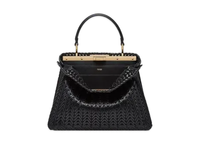 FENDI Peekaboo ISeeU Medium Interlace Leather Bag "Black"