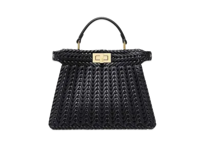 FENDI Peekaboo ISeeU Small Interlace Leather Bag "Black"