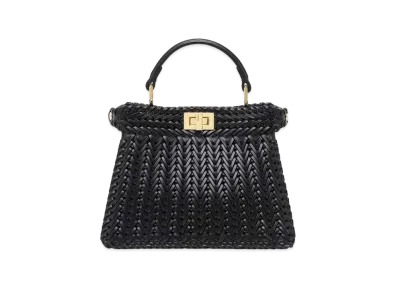 FENDI Peekaboo ISeeU Petite Interlace Leather Bag "Black"