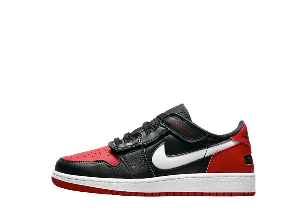 ナイキ GS エアジョーダン1 ロー フライイーズ "ブラック/ホワイト/ジム レッド"