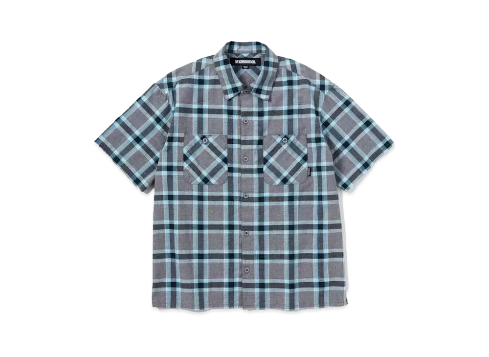 ネイバーフッド ネオンチェック シャツ SS "ブルー"