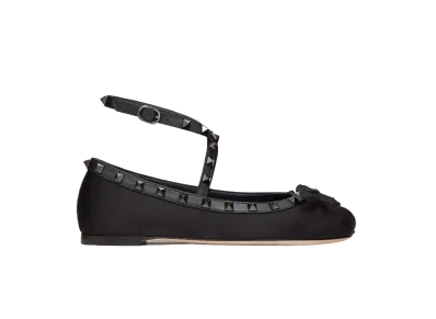Valentino Rockstud Satin Ballerina With Tone-On-Tone Studs "Black"