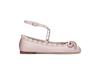 Valentino Rockstud Satin Ballerina With Tone-On-Tone Studs "Water Lilac"