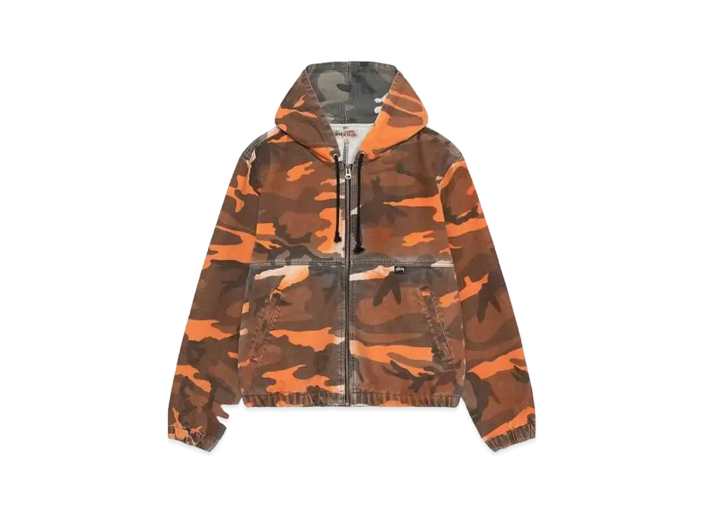 Stussy Spray Dye Hooded Work Jacket "Orange Camo"