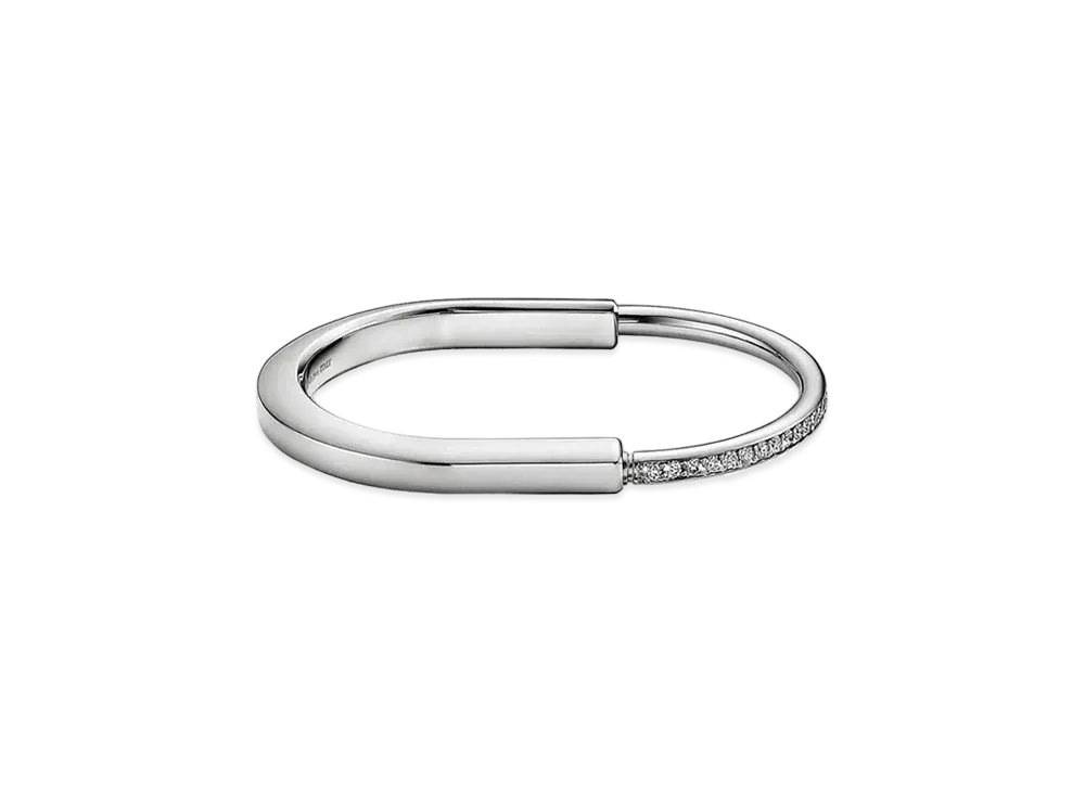 Tiffany & Co. Tiffany Lock Bangle With Half Pave Diamonds "White Gold"