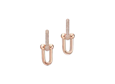 Tiffany & Co. Tiffany HardWear Link Earrings 18K With Pave Diamonds "Rose Gold"