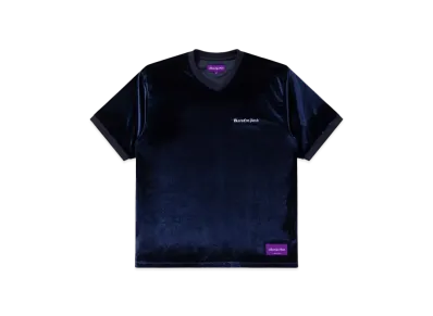 Black Eye Patch Blackletter V Neck Velour Tee "Navy"