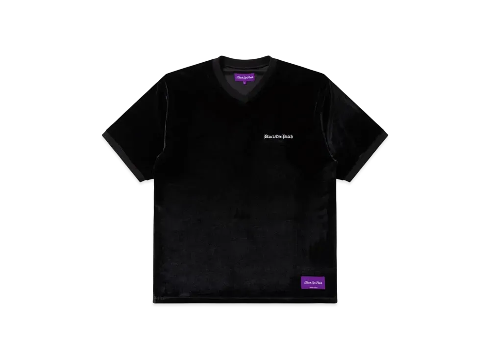 Black Eye Patch Blackletter V Neck Velour Tee "Black"