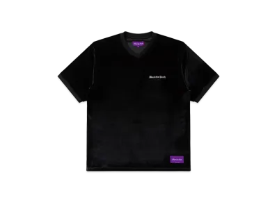 Black Eye Patch Blackletter V Neck Velour Tee "Black"