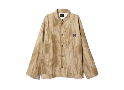 Needles x ts(s) Stand Collar Shirt- C/L Stripe & Dirt Print "Khaki"