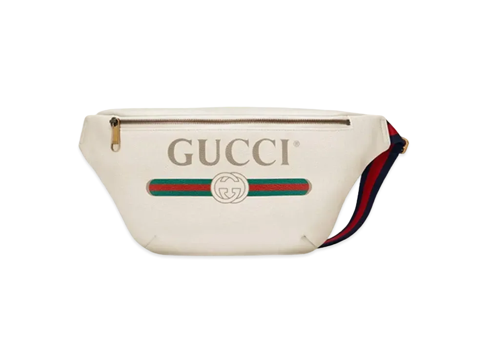 GUCCI Vintage Logo Print Leather Medium Belt Bag "White"
