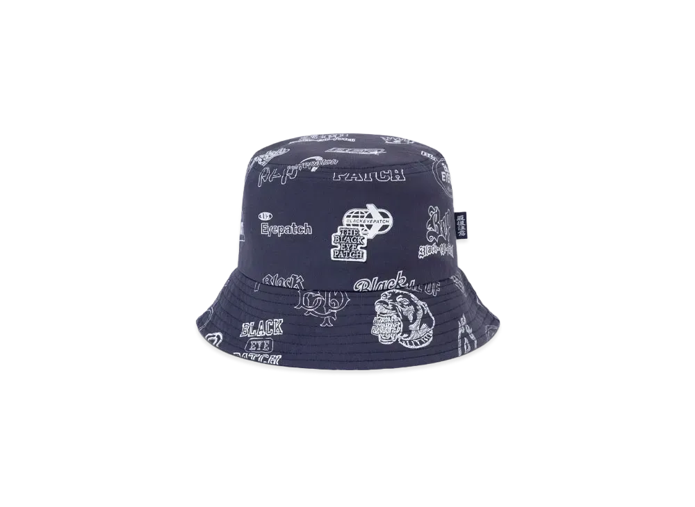 Black Eye Patch Sketched Logos Bucket Hat "Navy"