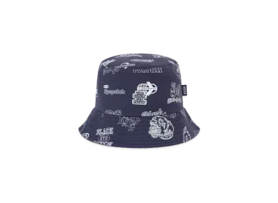 Black Eye Patch Sketched Logos Bucket Hat "Navy"