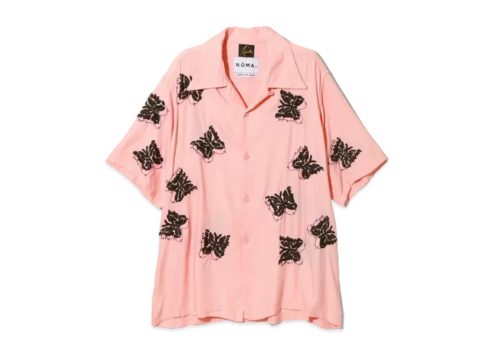 Needles x NOMA t.d. S/S One-Up Shirt-Papillon Embroidery "Pink"