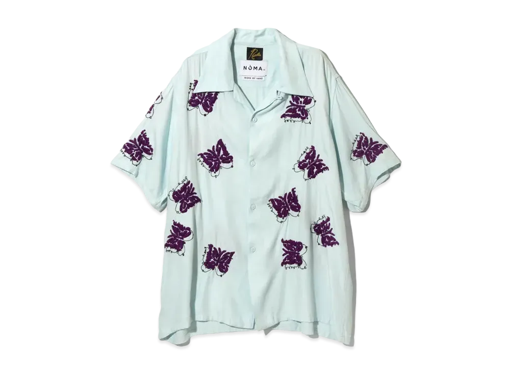 Needles x NOMA t.d. S/S One-Up Shirt-Papillon Embroidery "Saxe Blue"