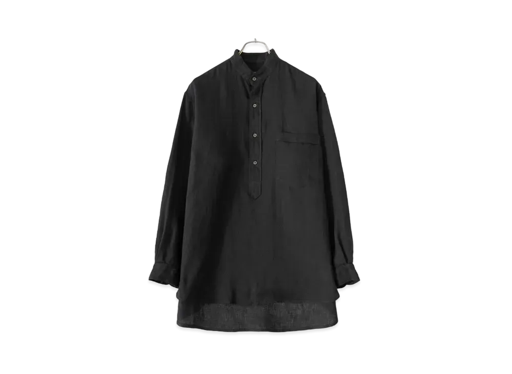 COMOLI Linen W Cross Pullover Shirt "Black"