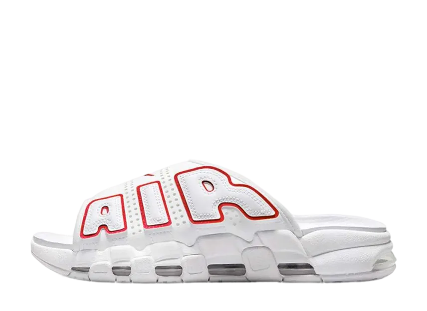 ナイキ エアモアアップテンポ スライド "ホワイト アンド ユニバーシティレッド"
